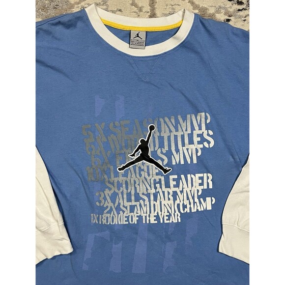 VINTAGE NIKE AIR JORDAN YOUTH LONG SLEEVE T-SHIRT SIZE XL BLUE WHITE SLEEVES - Picture 4 of 11